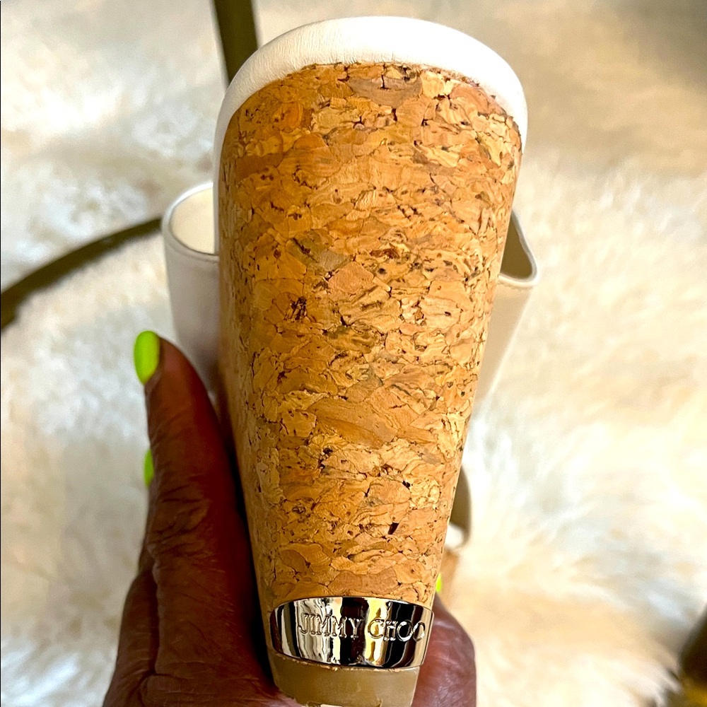 Jimmy Choo White and Cork Wedge Sandals